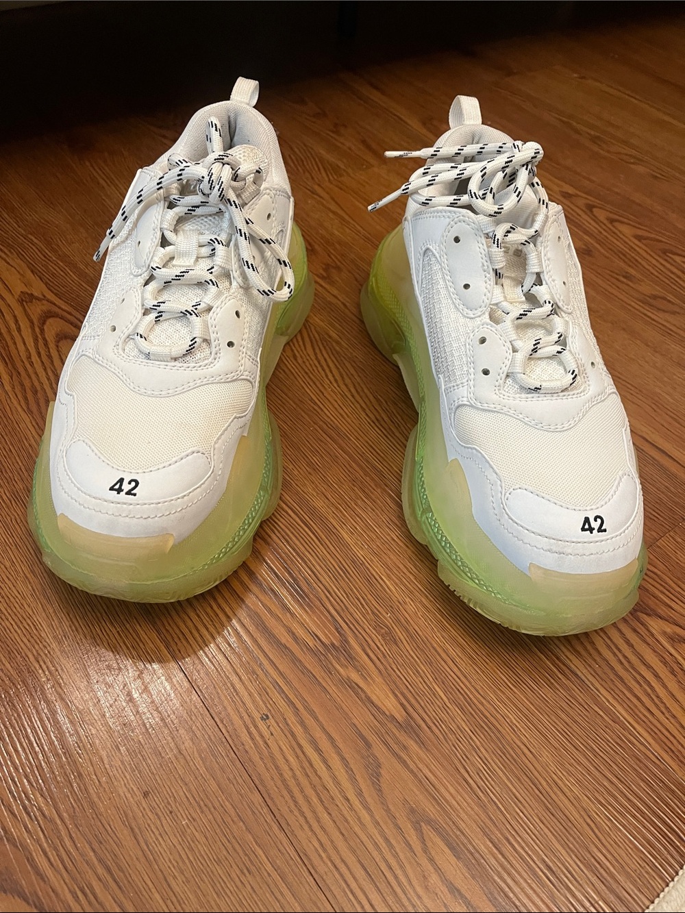 Balenciaga White Sneakers with Lime Green Soles